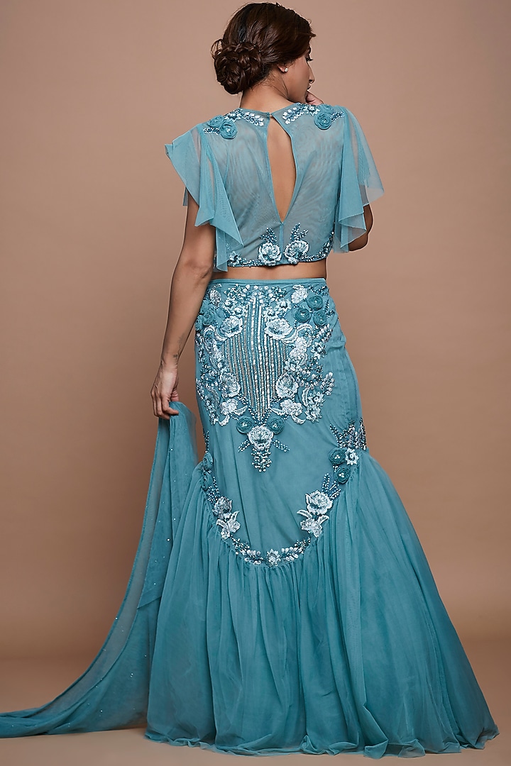 Aqua Blue Fish Cut Skirt Set by Vyasa By Urvi at Pernia's Pop Up Shop