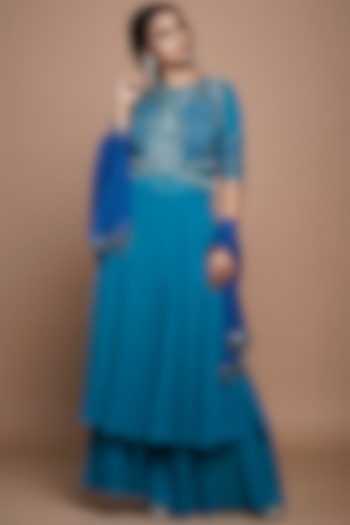 Turquoise Embroidered Sharara Set by Vyasa By Urvi