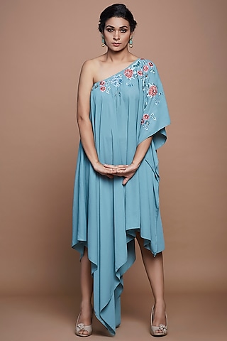 Aqua Blue Embroidered Tunic by Vyasa By Urvi