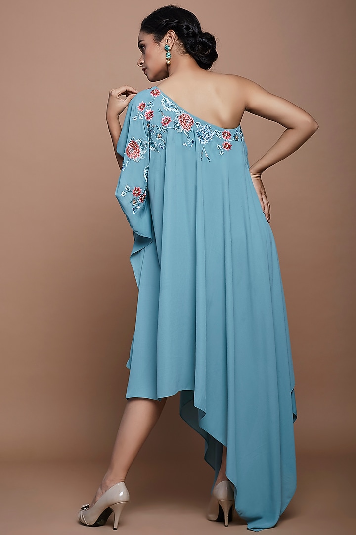 Aqua Blue Embroidered Tunic by Vyasa By Urvi at Pernia's Pop Up Shop