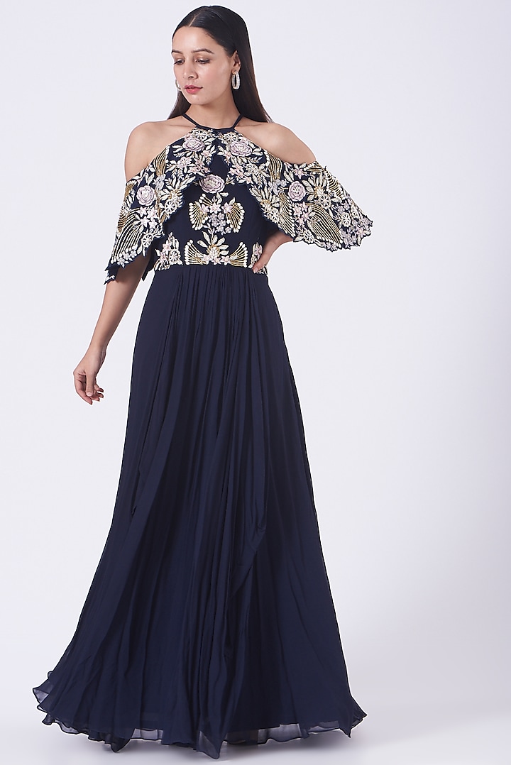Navy Embroidered Gown by Vyasa By Urvi