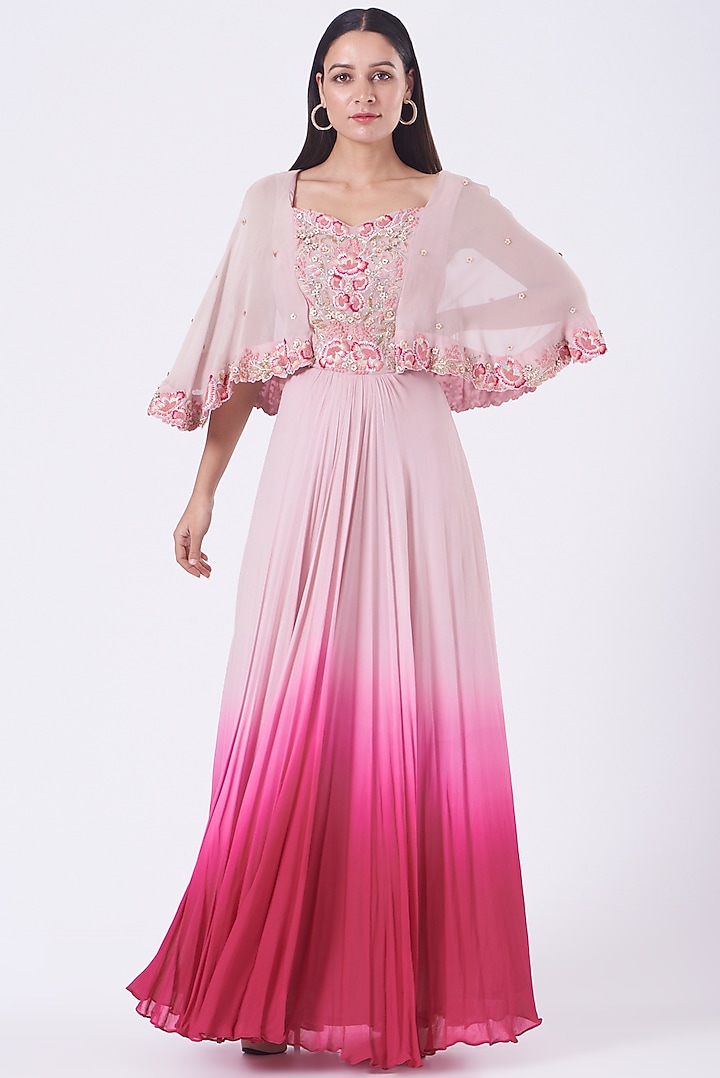 Pink Ombre Embroidered Party Wear Gown by Vyasa By Urvi at Pernia's Pop Up Shop