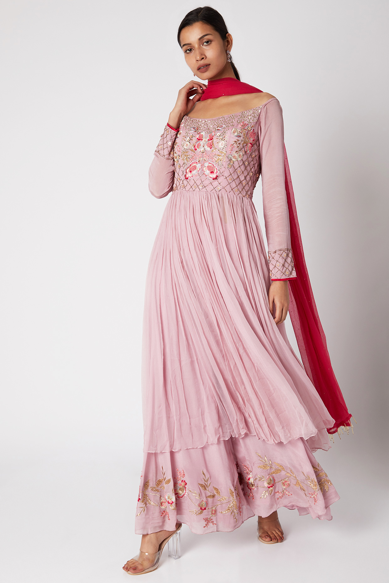 Mauve & Fuchsia Embroidered Sharara Set by Vyasa By Urvi at Pernia's Pop Up Shop
