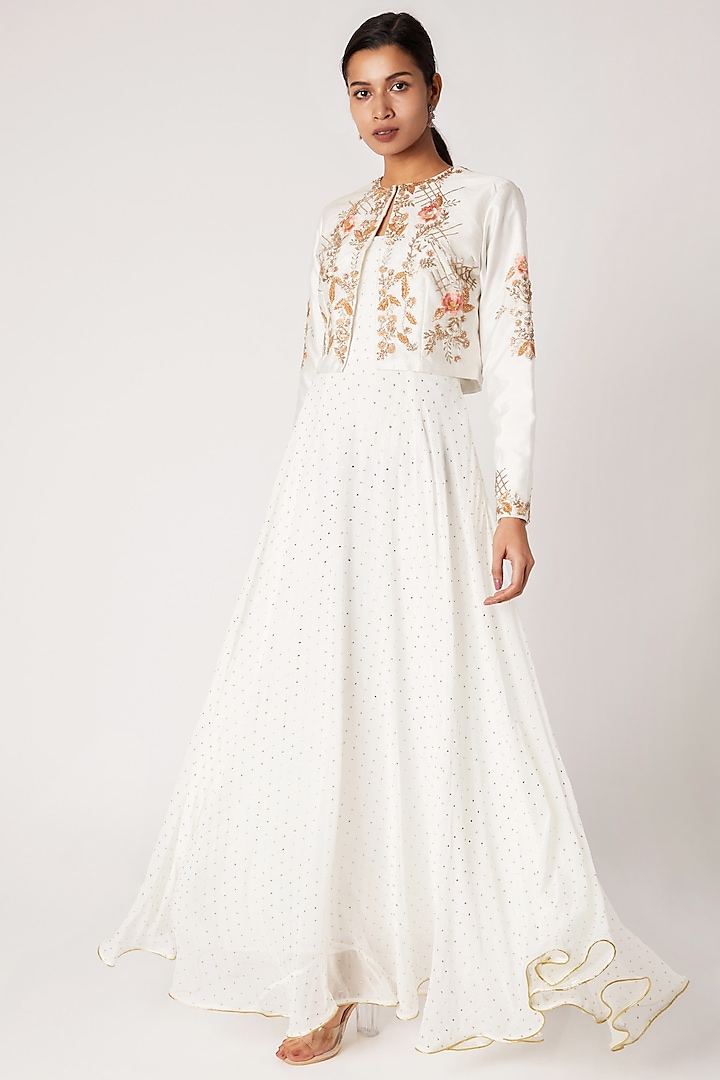 Ivory Embroidered Jacket With Gown by Vyasa By Urvi