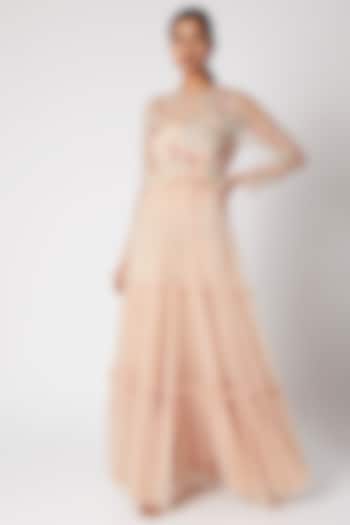 Nude Embroidered Tiered Gown by Vyasa By Urvi
