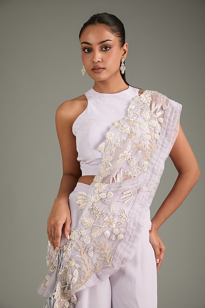 Purple Crepe Party Wear Sharara Set by Vyasa By Urvi at Pernia's Pop Up Shop