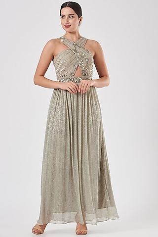Grey Hand Embroidered Gown by Vyasa By Urvi