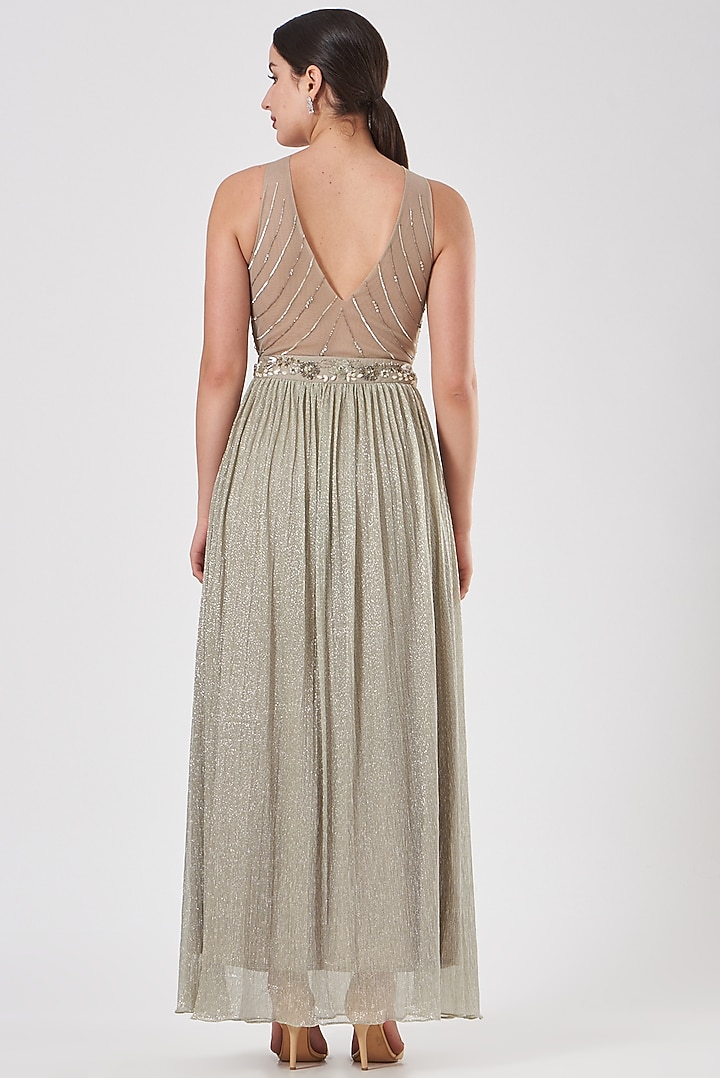 Grey Hand Embroidered Party Wear Gown by Vyasa By Urvi at Pernia's Pop Up Shop