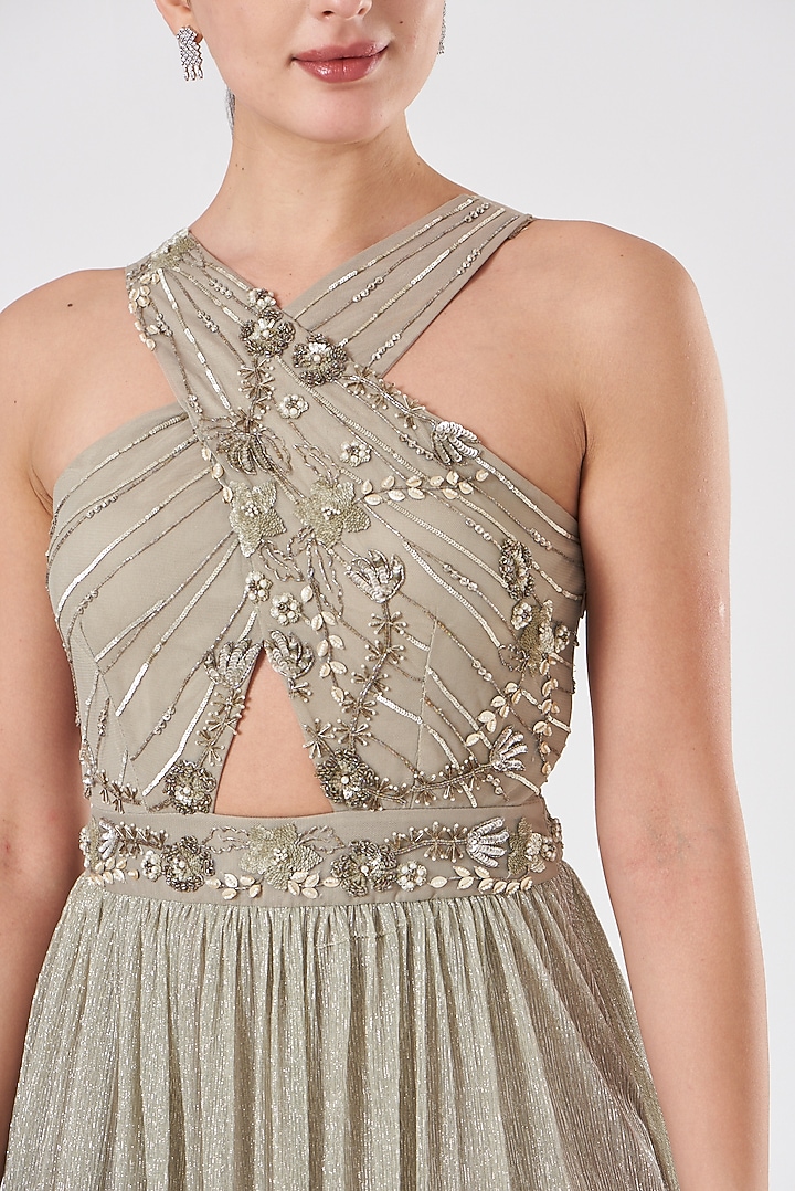 Grey Hand Embroidered Party Wear Gown by Vyasa By Urvi at Pernia's Pop Up Shop