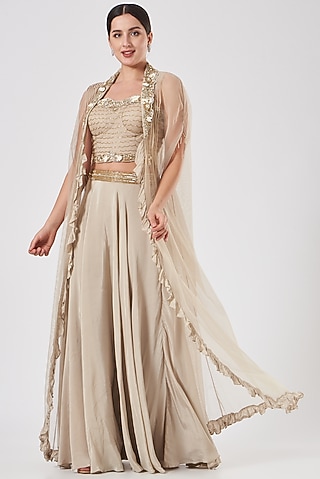 Grey Net Embroidered Cape Set by Vyasa By Urvi