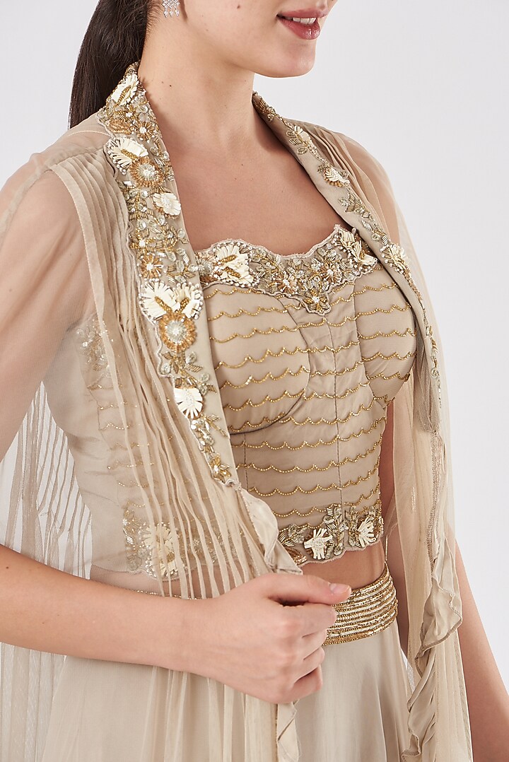 Grey Net Embroidered Cape Set by Vyasa By Urvi at Pernia's Pop Up Shop