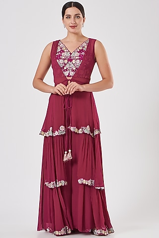 Purple Viscose Georgette Sharara Set by Vyasa By Urvi
