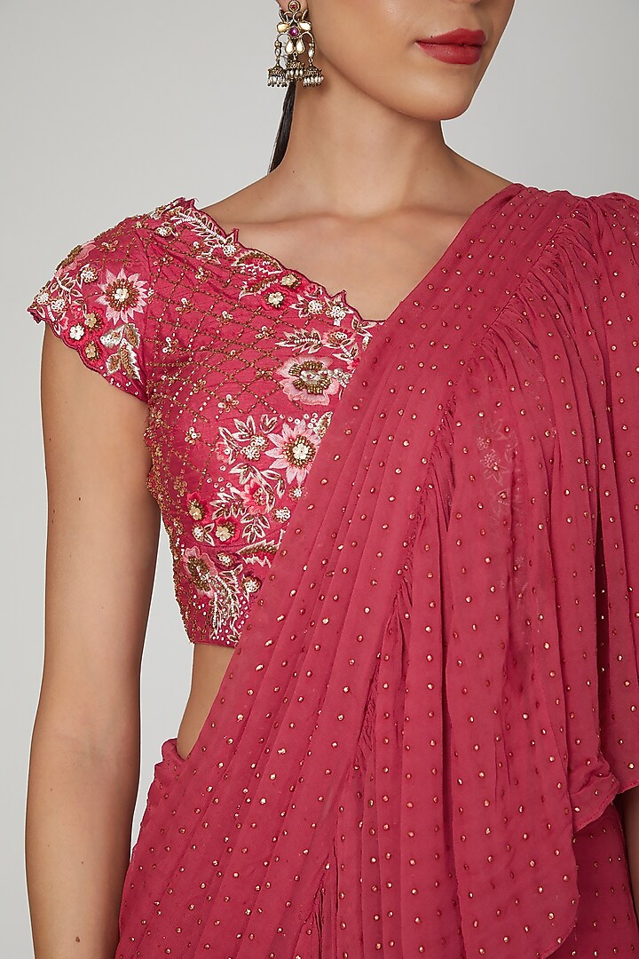 Red Embroidered Draped Wedding Saree Set by Vyasa By Urvi at Pernia's Pop Up Shop