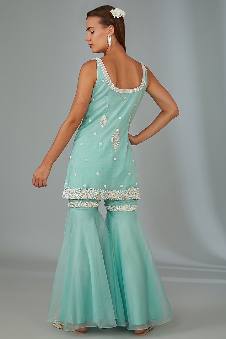 Mint Green Organza Sequins Embroidered Gharara Set by Vyasa By Urvi at Pernia's Pop Up Shop