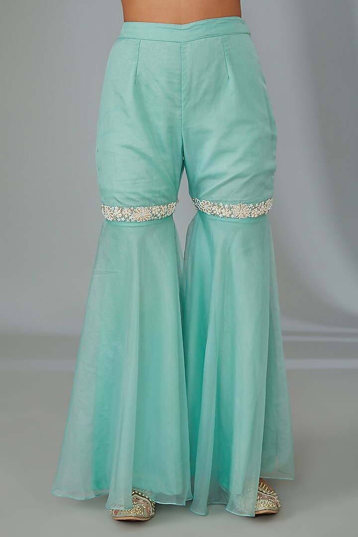 Mint Green Organza Sequins Embroidered Gharara Set by Vyasa By Urvi at Pernia's Pop Up Shop
