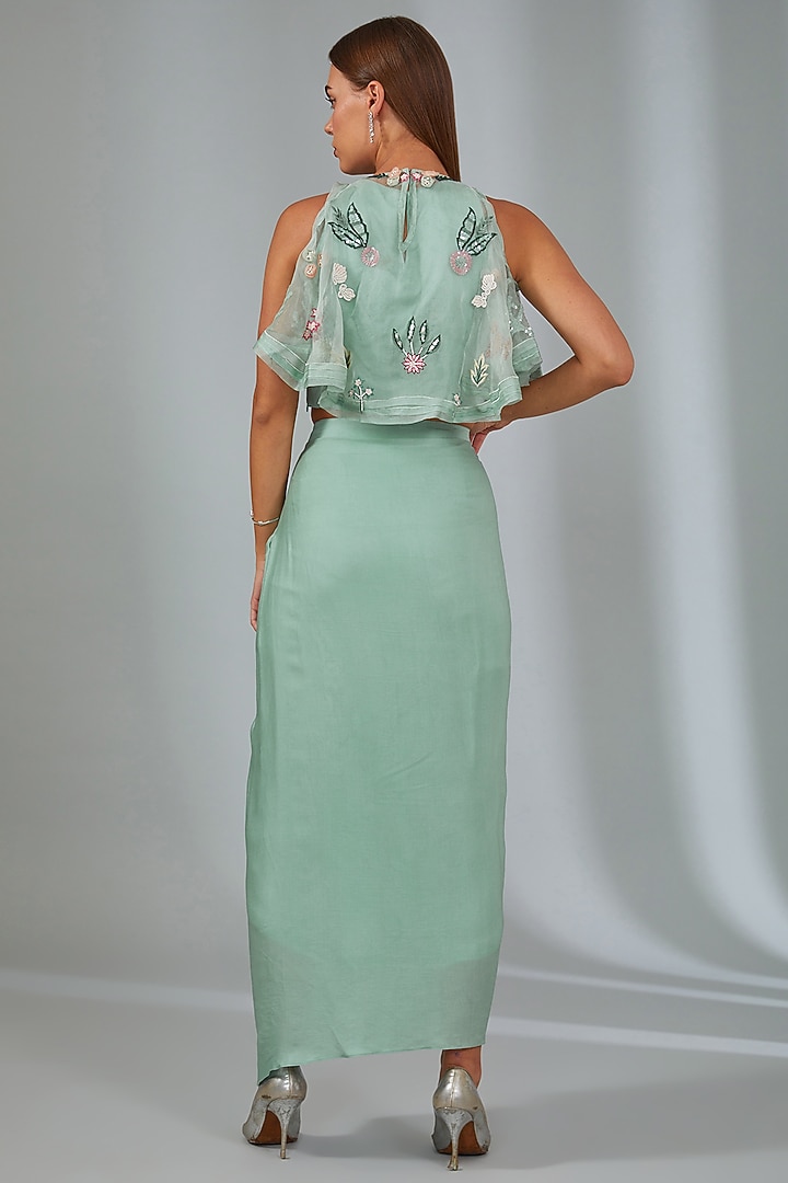 Mint Green Modal Satin Draped Skirt Set by Vyasa By Urvi at Pernia's Pop Up Shop