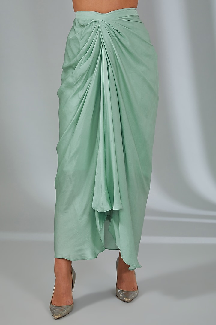 Mint Green Modal Satin Draped Skirt Set by Vyasa By Urvi at Pernia's Pop Up Shop