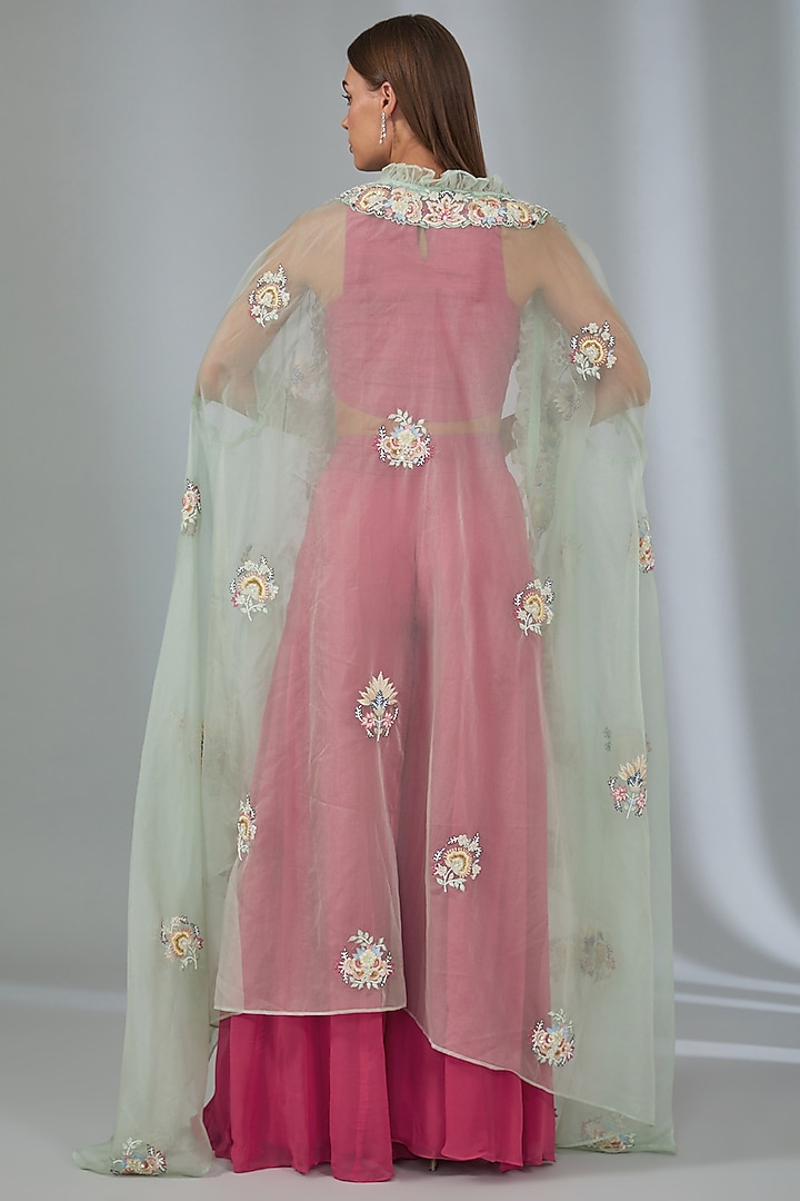 Red Georgette Thread Embroidered Wedding Sharara Set by Vyasa By Urvi at Pernia's Pop Up Shop