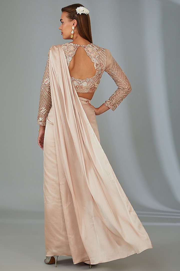 Beige Satin Lycra Draped Skirt Set by Vyasa By Urvi at Pernia's Pop Up Shop