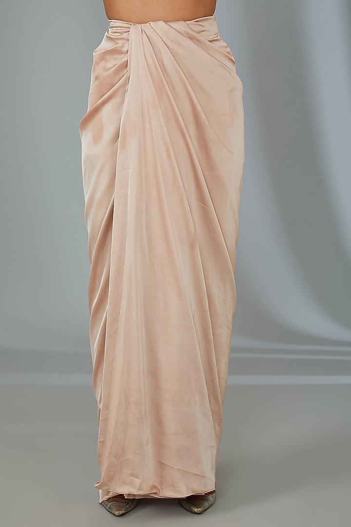 Beige Satin Lycra Draped Skirt Set by Vyasa By Urvi at Pernia's Pop Up Shop
