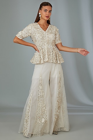 lvory Organza Sharara Set by Vyasa By Urvi