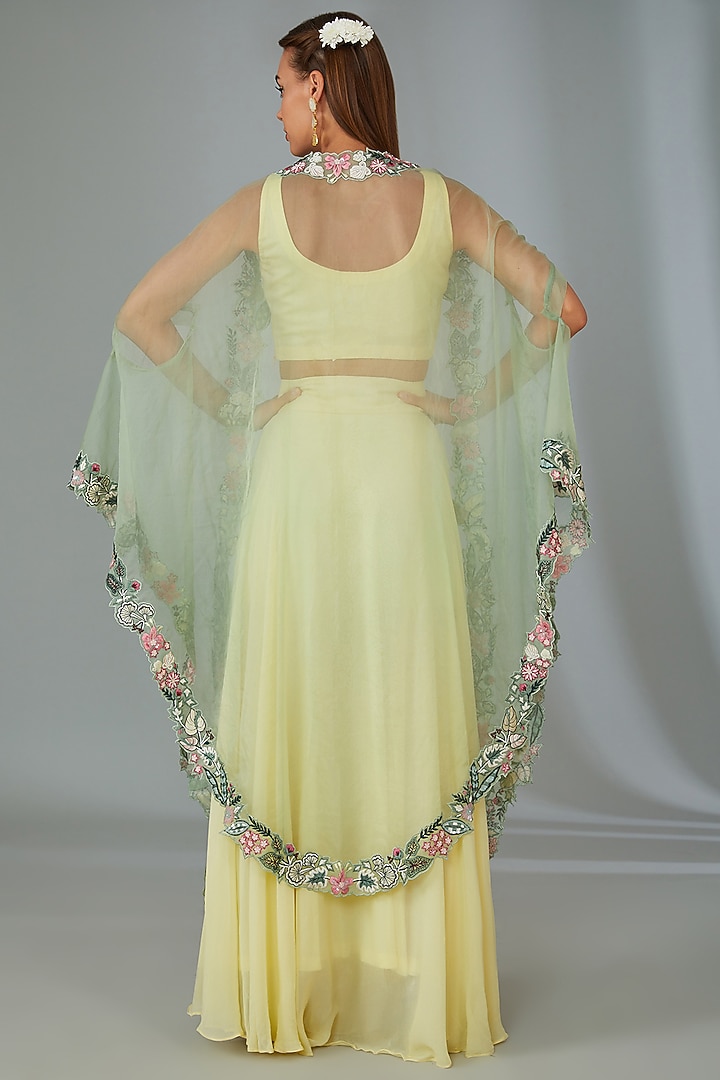 Mint Green Organza Thread Hand Embroidered Cape Set by Vyasa By Urvi at Pernia's Pop Up Shop