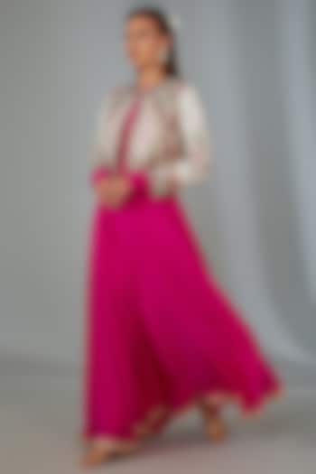 Hot Pink Crepe Gown With Jacket by Vyasa By Urvi