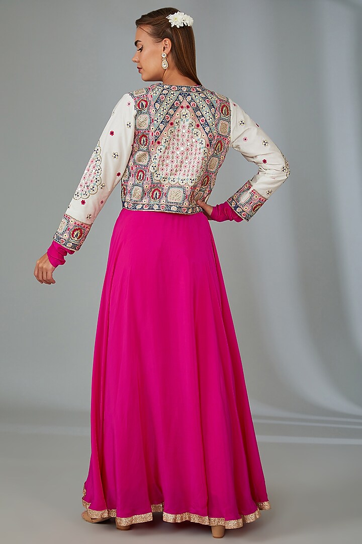 Hot Pink Crepe Party Wear Gown With Jacket by Vyasa By Urvi at Pernia's Pop Up Shop