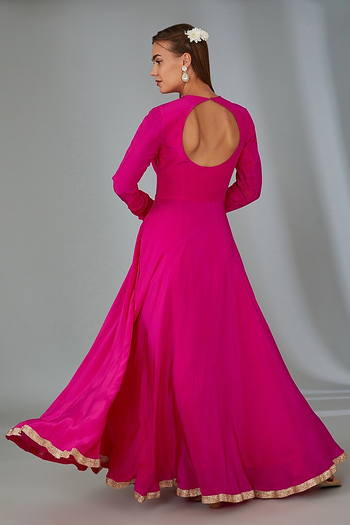 Hot Pink Crepe Party Wear Gown With Jacket by Vyasa By Urvi at Pernia's Pop Up Shop