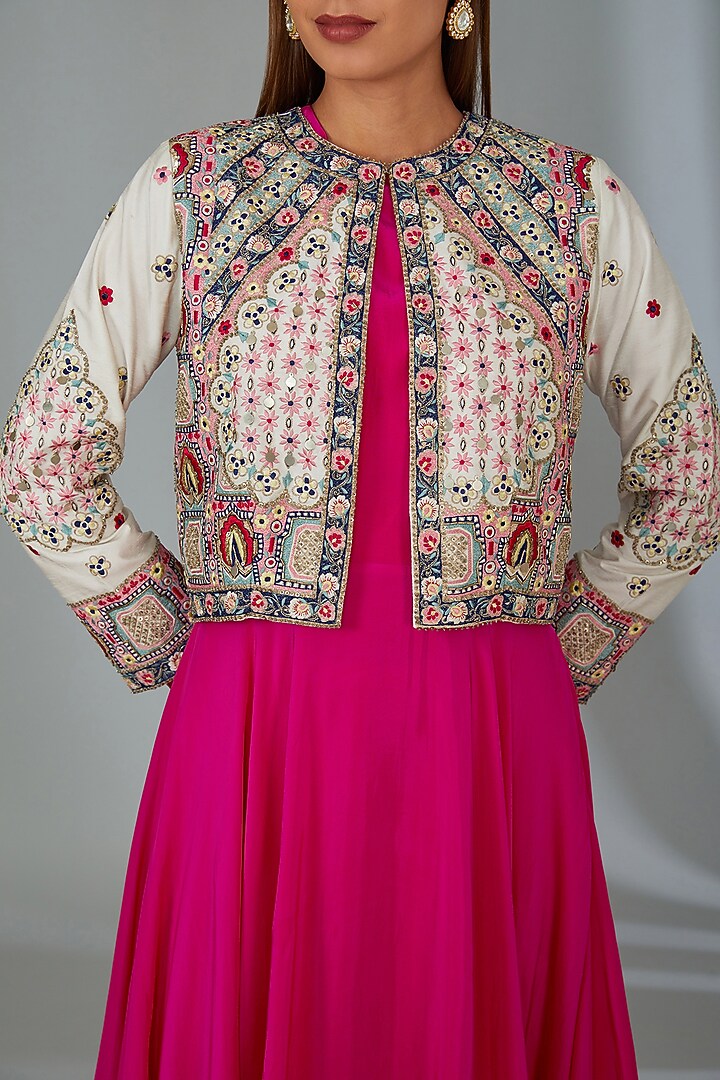 Hot Pink Crepe Party Wear Gown With Jacket by Vyasa By Urvi at Pernia's Pop Up Shop