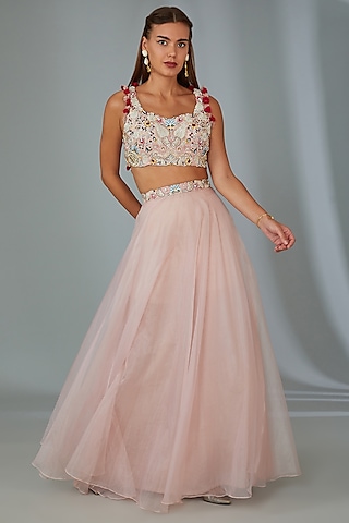 Baby Pink Organza Circular Skirt Set by Vyasa By Urvi