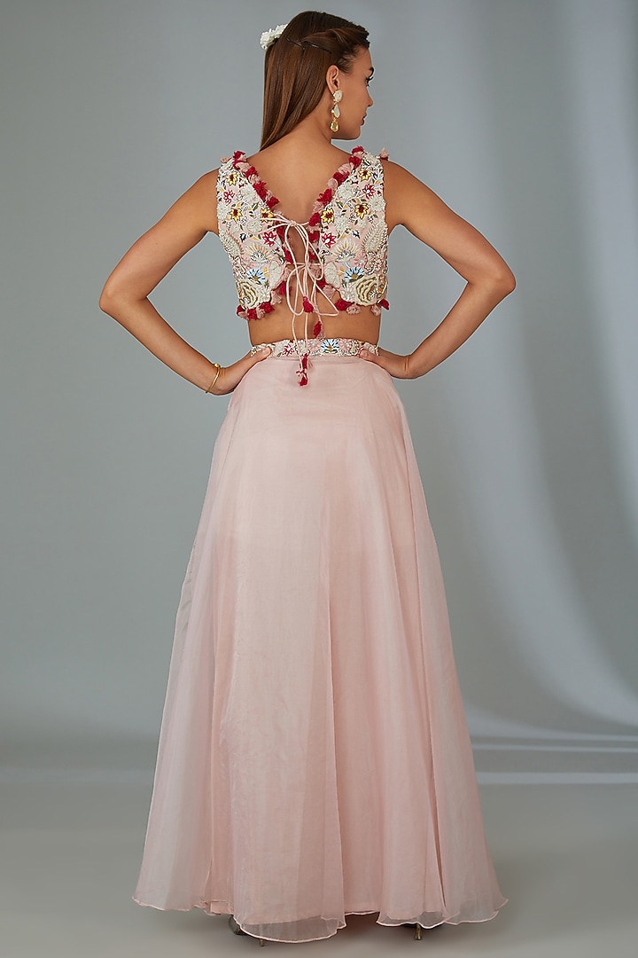 Baby Pink Organza Circular Skirt Set by Vyasa By Urvi at Pernia's Pop Up Shop