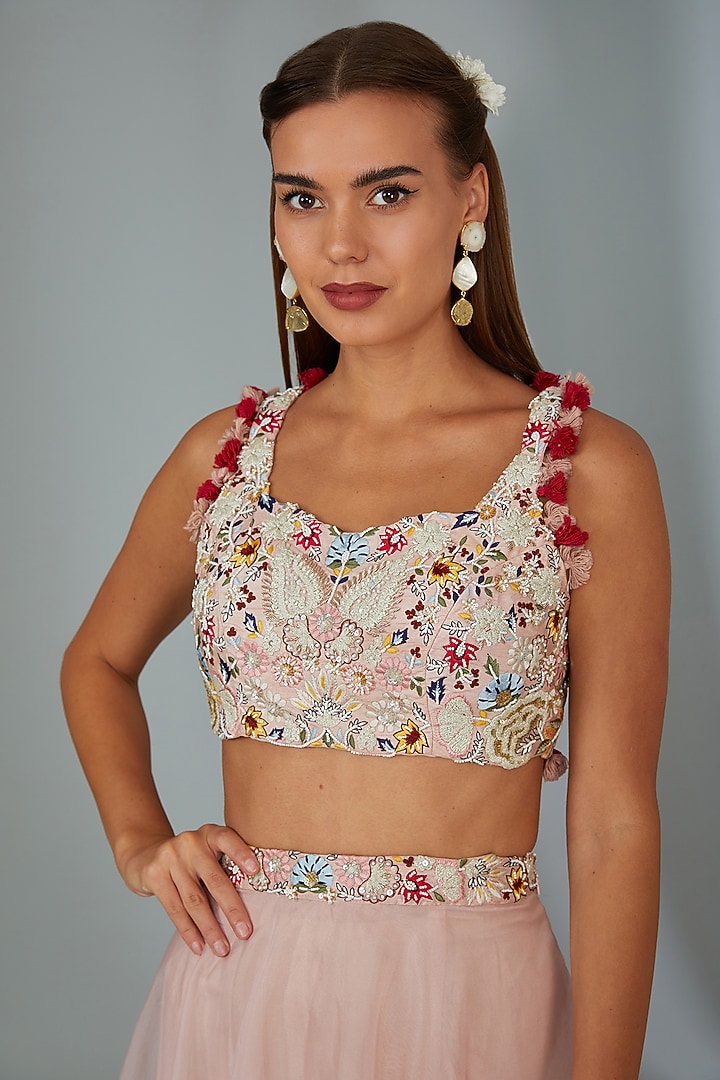 Baby Pink Organza Circular Skirt Set by Vyasa By Urvi at Pernia's Pop Up Shop