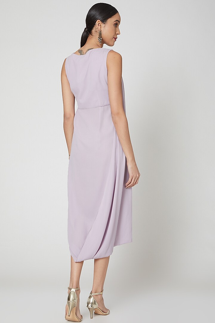 Lilac Embroidered Draped Midi Vacation Dress by Vyasa By Urvi at Pernia's Pop Up Shop