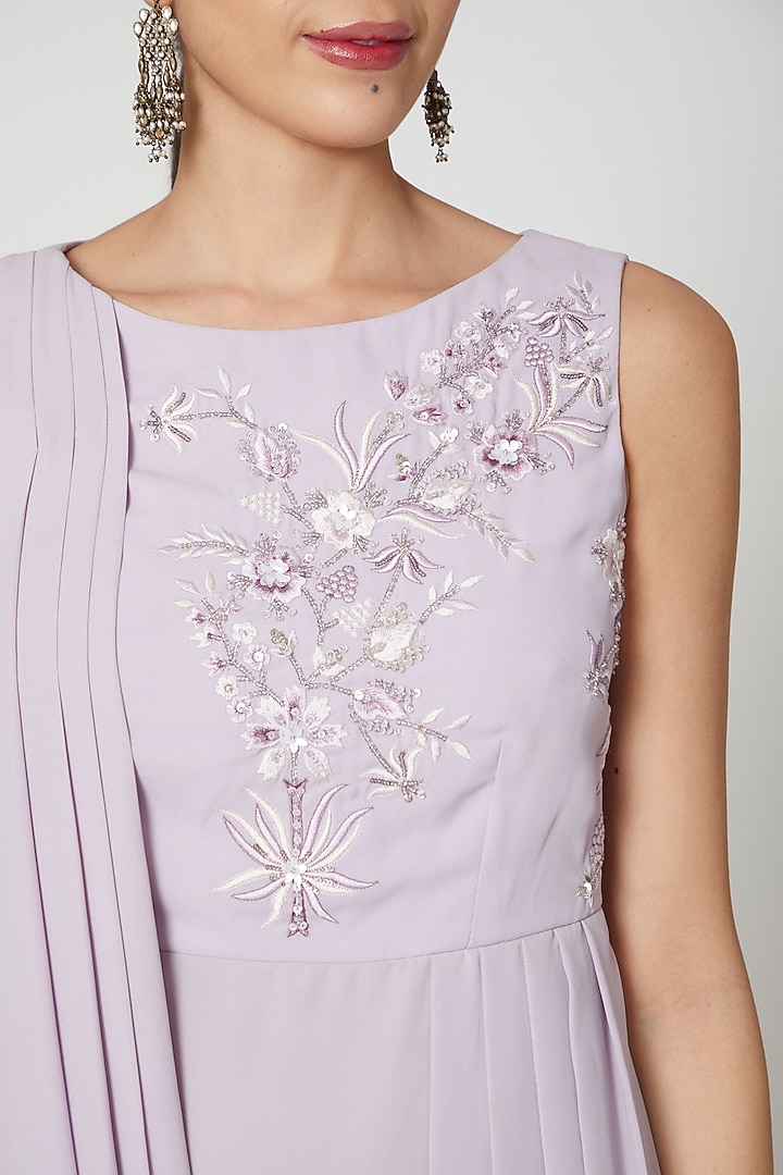 Lilac Embroidered Draped Midi Vacation Dress by Vyasa By Urvi at Pernia's Pop Up Shop