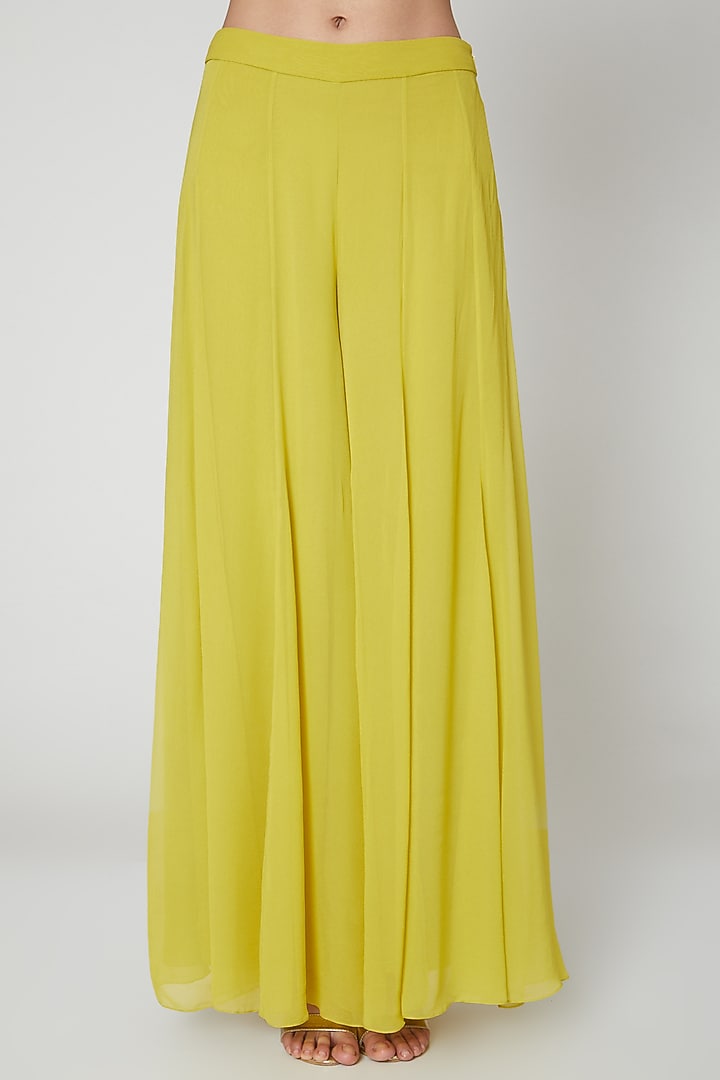 Yellow Embroidered Wedding Sharara Set With Drape & Belt by Vyasa By Urvi at Pernia's Pop Up Shop