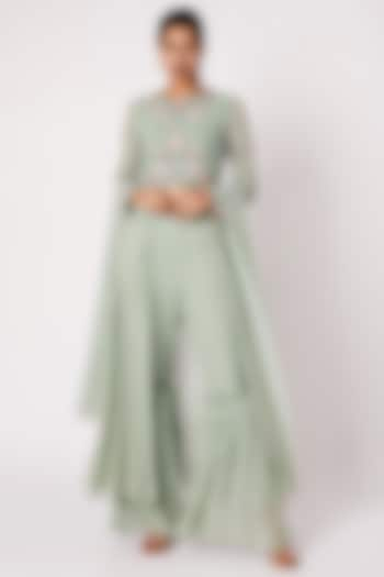 Mint Green Embroidered Gharara Set For Girls by Vyasa by Urvi - Kids at Pernia's Pop Up Shop