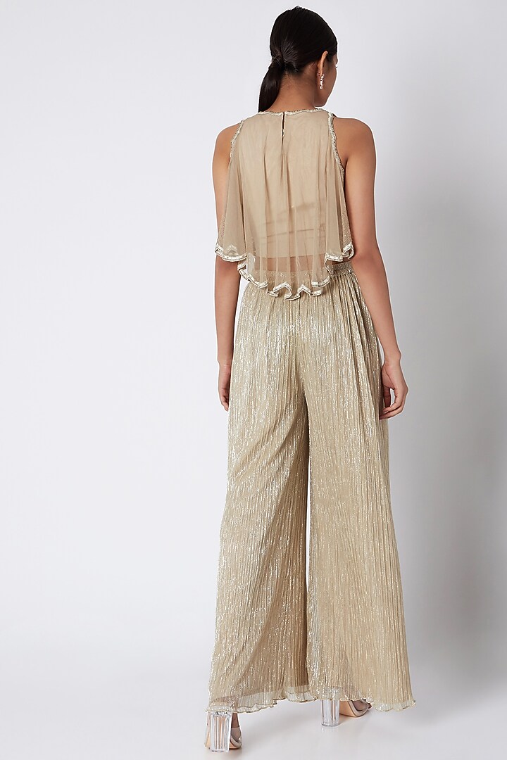 Gold Net Embroidered Pant Set For Girls by Vyasa by Urvi - Kids at Pernia's Pop Up Shop