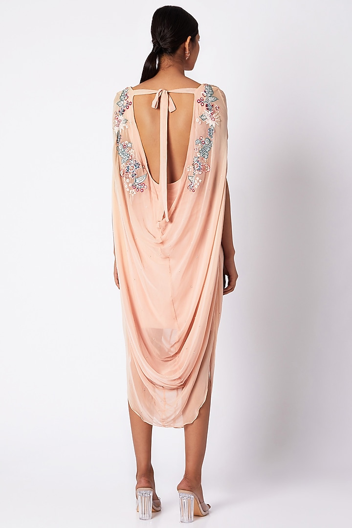 Peach Embroidered Cowl Dress by Vyasa by Urvi - Kids at Pernia's Pop Up Shop