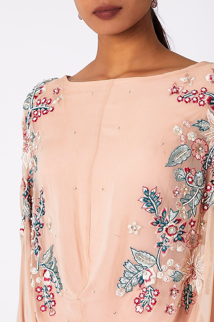 Peach Embroidered Cowl Dress by Vyasa by Urvi - Kids at Pernia's Pop Up Shop