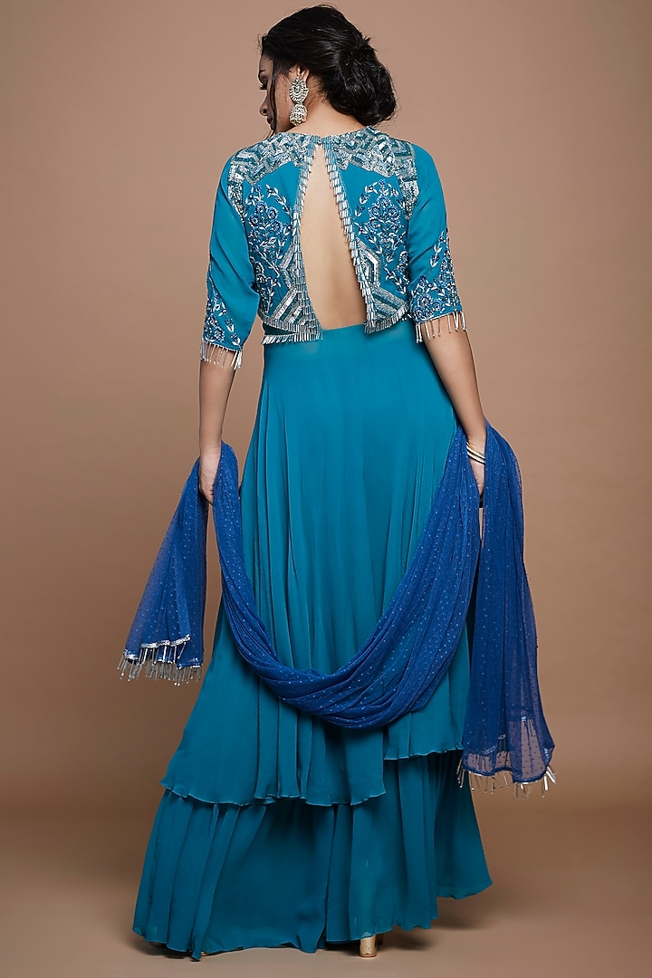 Turquoise Georgette Sharara Set For Girls  by Vyasa by Urvi - Kids at Pernia's Pop Up Shop