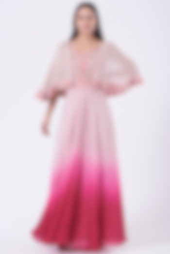 Pink Ombre Embroidered Gown For Girls by Vyasa by Urvi - Kids