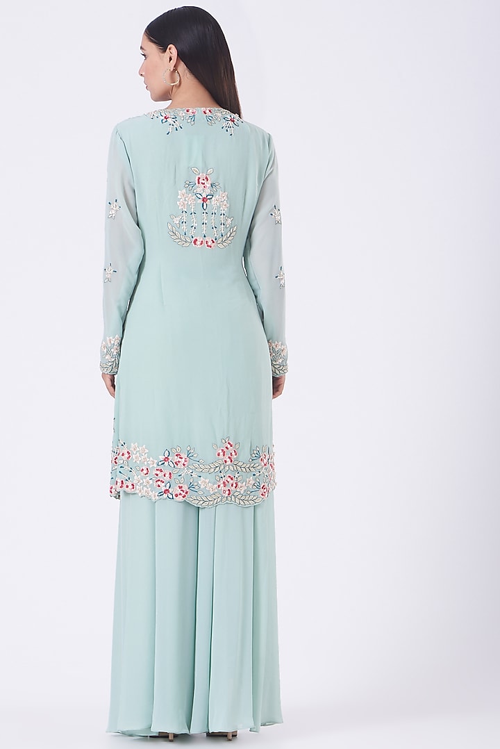 Mint Viscose Georgette Sharara Set For Girls by Vyasa by Urvi - Kids at Pernia's Pop Up Shop