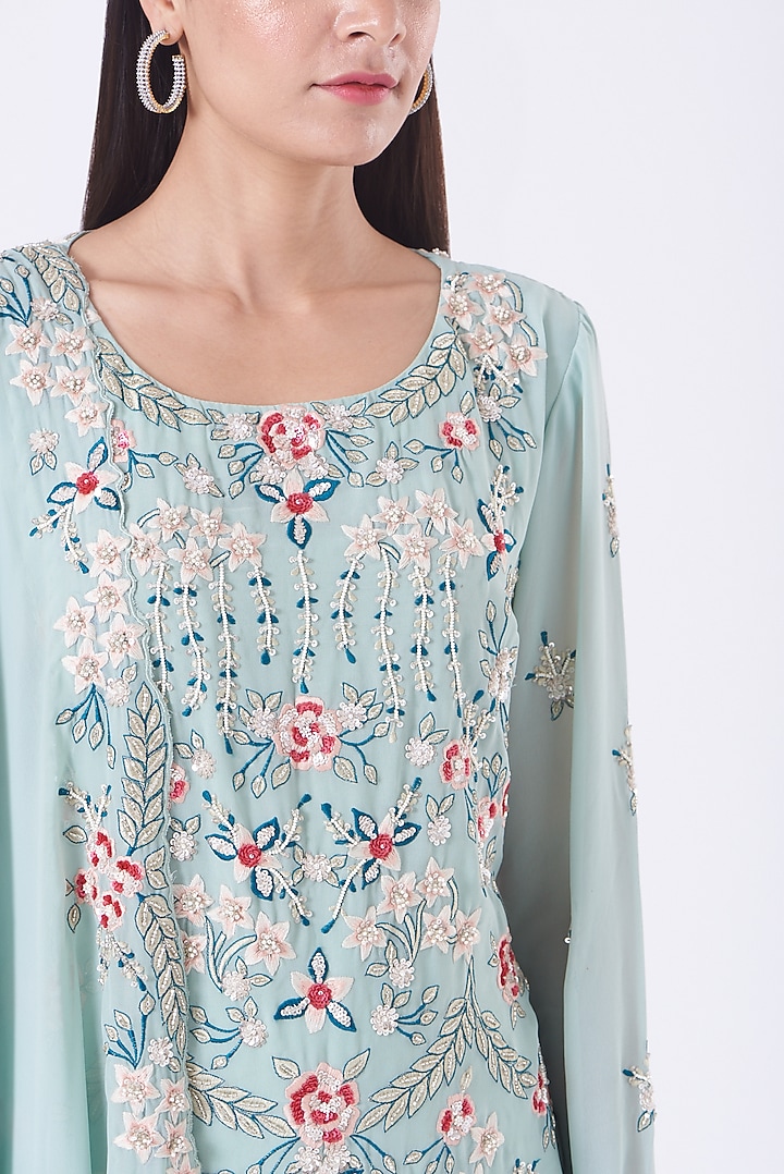 Mint Viscose Georgette Sharara Set For Girls by Vyasa by Urvi - Kids at Pernia's Pop Up Shop