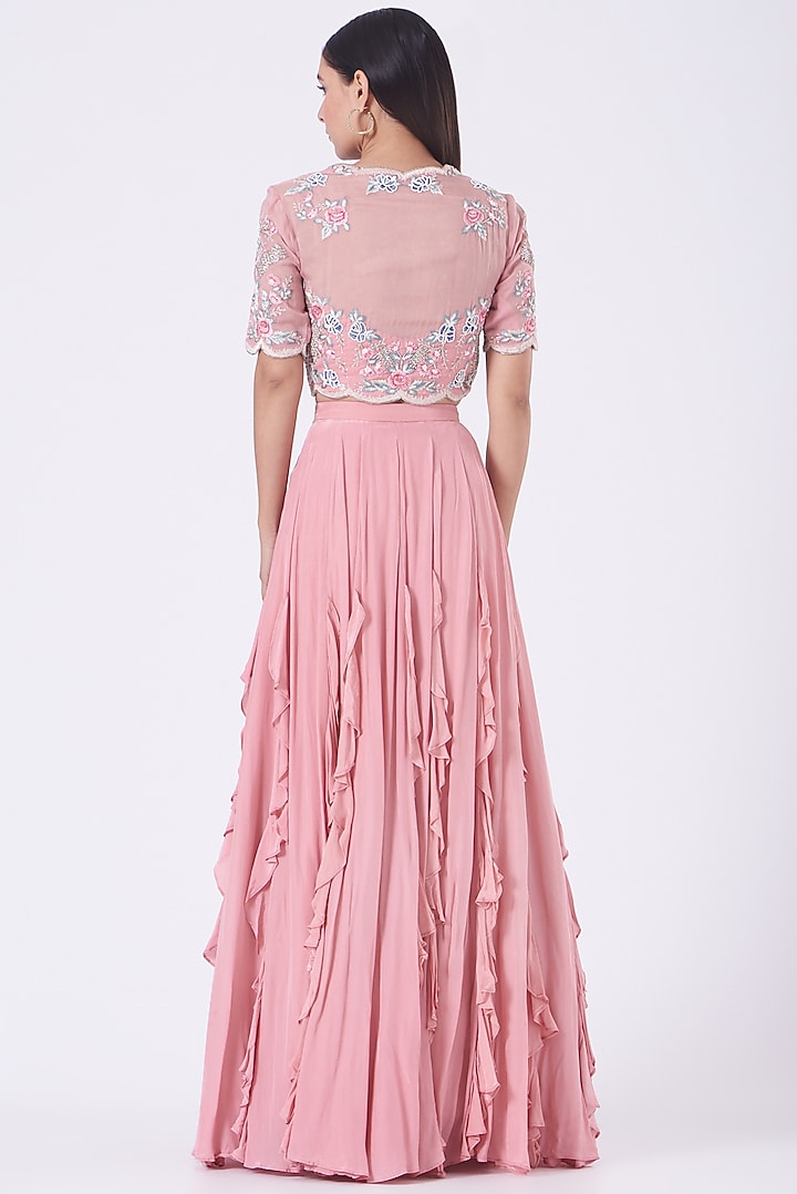 Blush Pink Frilled Lehenga Set For Girls by Vyasa by Urvi - Kids at Pernia's Pop Up Shop