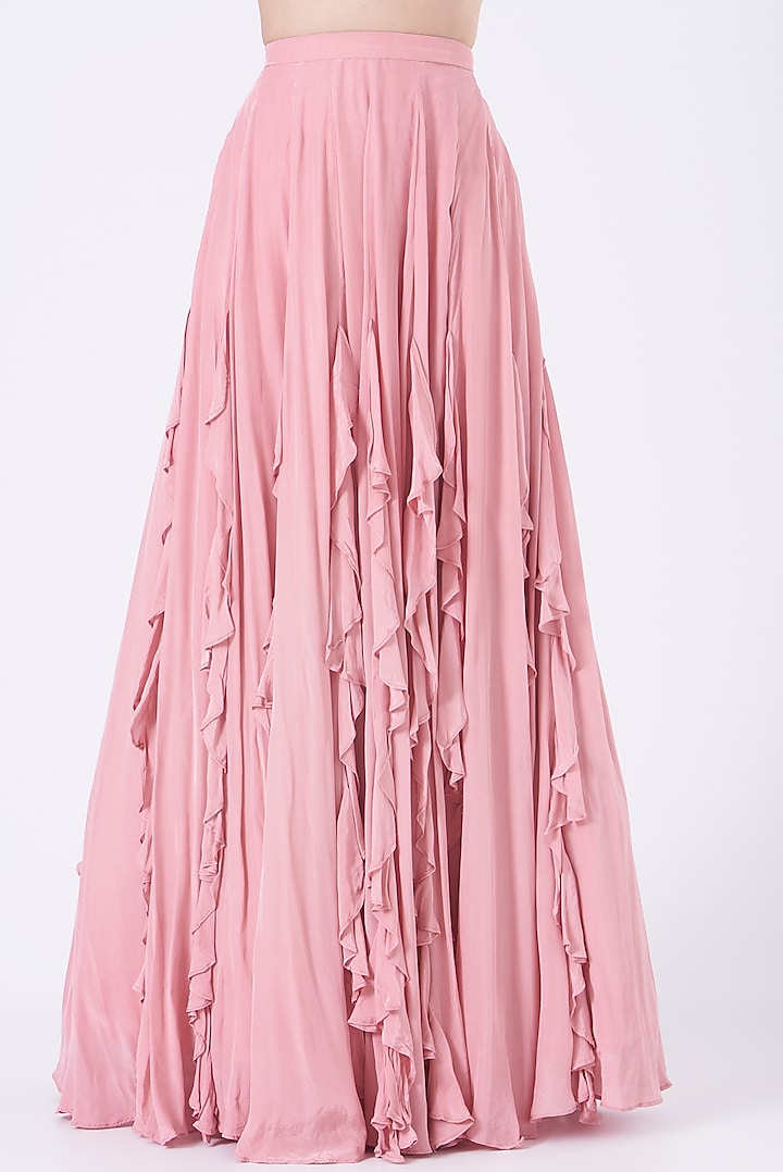 Blush Pink Frilled Lehenga Set For Girls by Vyasa by Urvi - Kids at Pernia's Pop Up Shop
