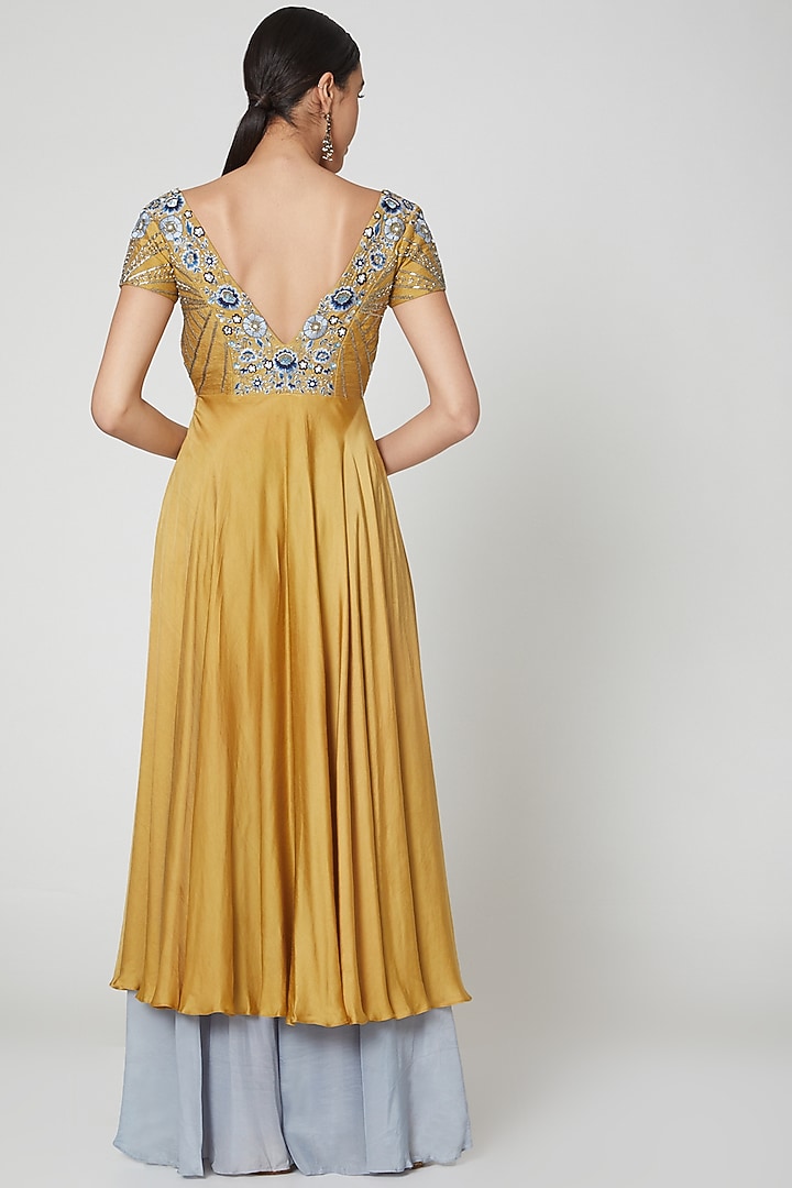 Yellow & Grey Embroidered Anarkali Set For Girls by Vyasa by Urvi - Kids at Pernia's Pop Up Shop