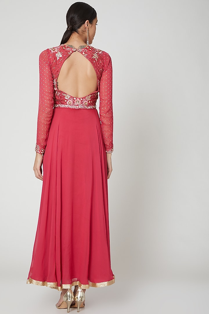 Red Embroidered Anarkali Set For Girls With Belt by Vyasa by Urvi - Kids at Pernia's Pop Up Shop