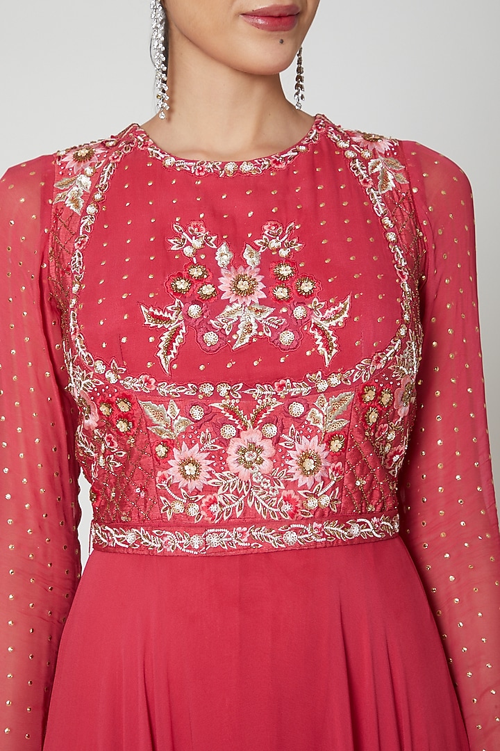 Red Embroidered Anarkali Set For Girls With Belt by Vyasa by Urvi - Kids at Pernia's Pop Up Shop