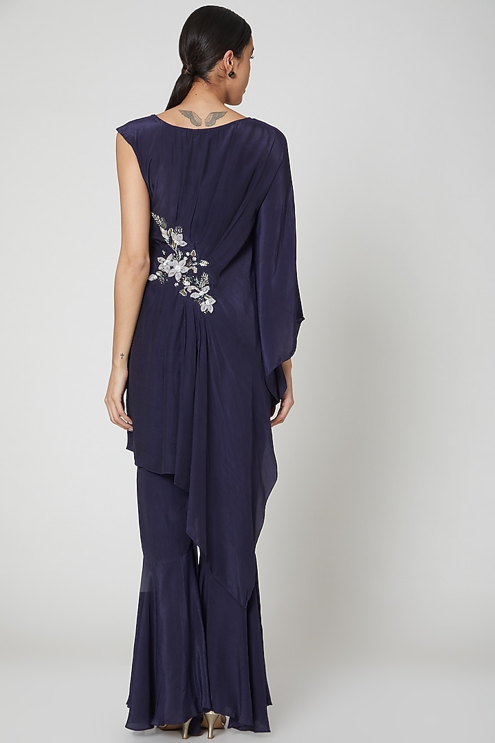 Navy Blue Embroidered Tunic Set For Girls by Vyasa by Urvi - Kids at Pernia's Pop Up Shop